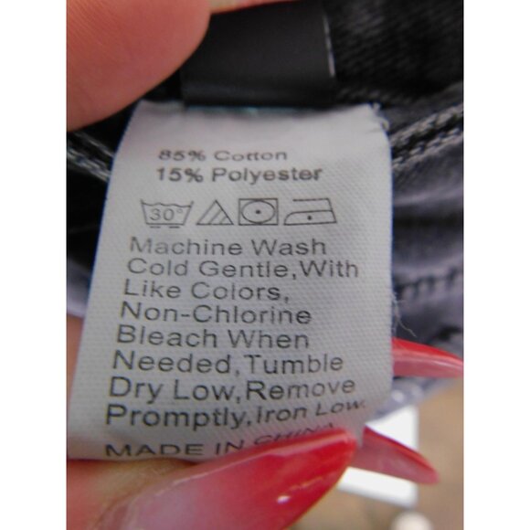 Shein Shorts Womens Medium Black Denim Cutoff Raw Frayed Hem Embroidered Flames - Picture 12 of 12